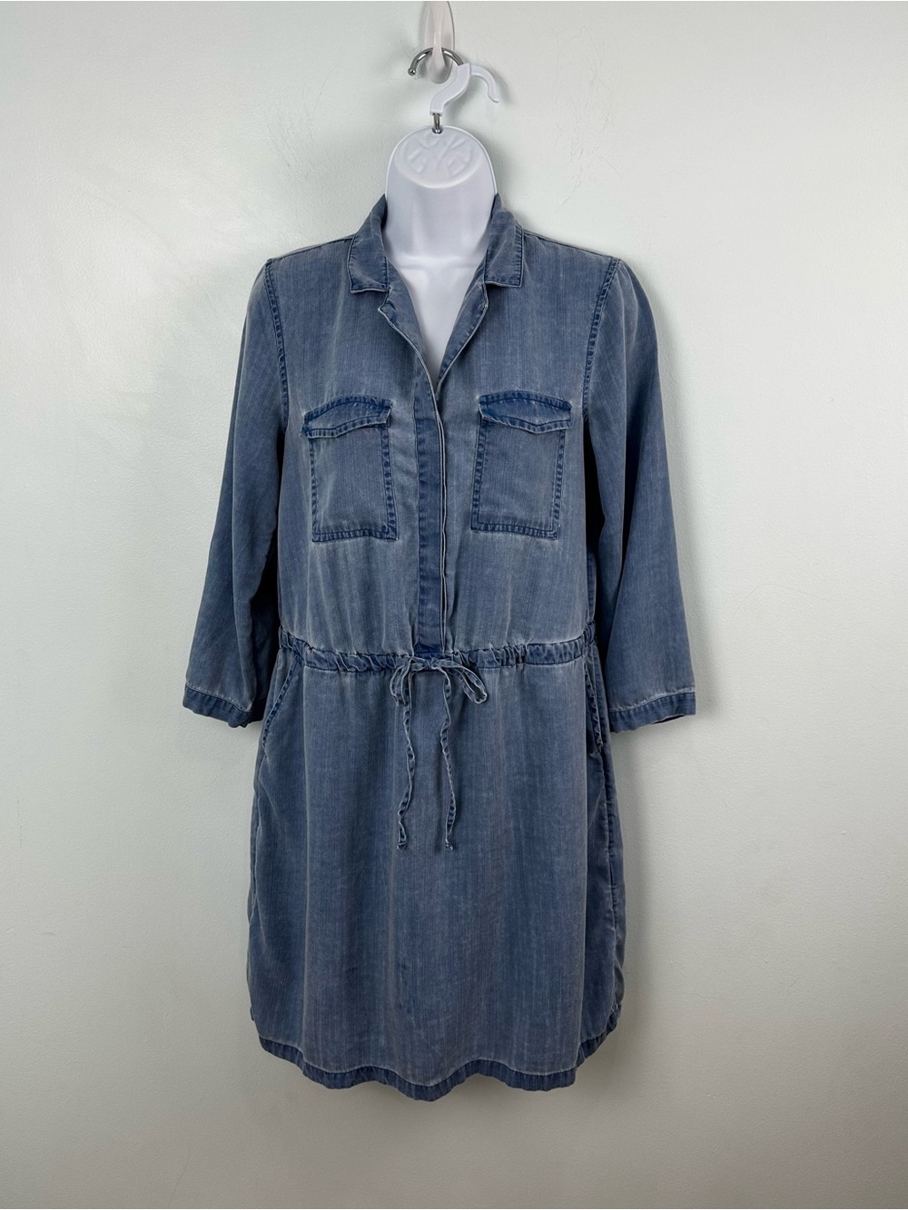 Old Navy Light Blue Tie Waist T-Shirt 3/4 Sleeve Dress Blue Fortune Size Small
